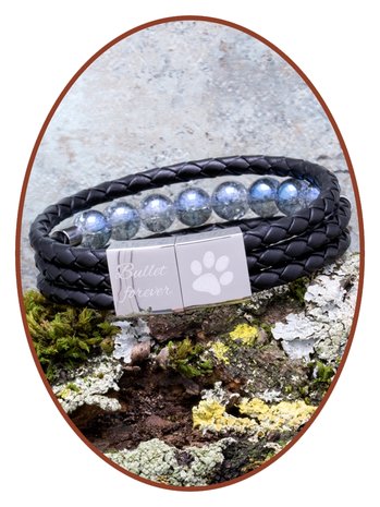 JB Memorials Stainless Steel Leather 'Blue Crackle' Beads Ash Bracelet - ZAS014BG