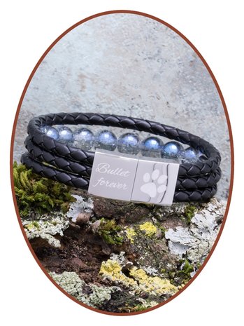 JB Memorials Stainless Steel Leather 'Blue Crackle' Beads Ash Bracelet - ZAS014BG