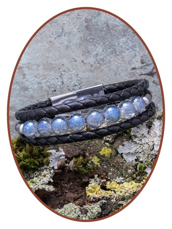 JB Memorials Stainless Steel Leather 'Blue Crackle' Beads Ash Bracelet - ZAS014BG