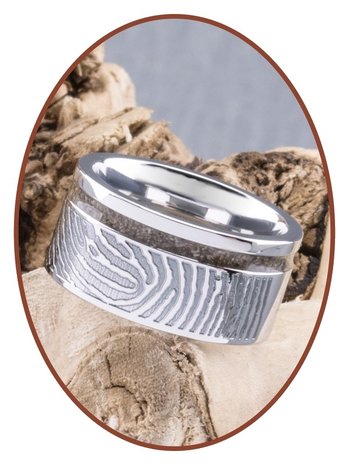 JB Memorials Cobalt Chrome Brede Dames Vingerafdruk As Ring - RB046DV