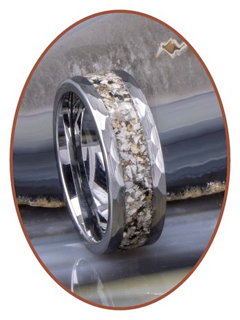 JB Memorials Tungsten Carbide gehamerde Heren As Ring - RB142