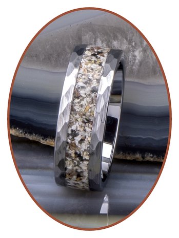 JB Memorials Tungsten Carbide Hammered  Cremation Ring - RB142