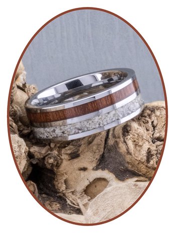 JB Memorials Exclusive Natureline Wood / Tungsten  Houten Ring met As - WR005