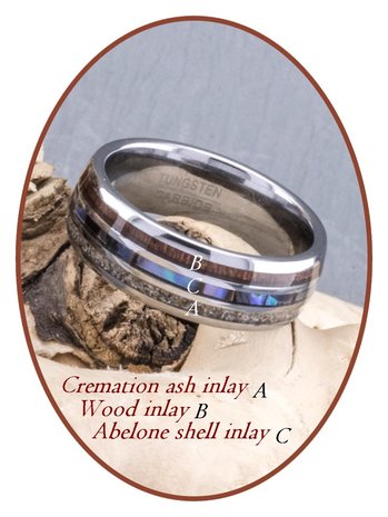 JB Memorials Natureline Wood / Abalone Shell Tungsten Cremation Ash Ring - WR006