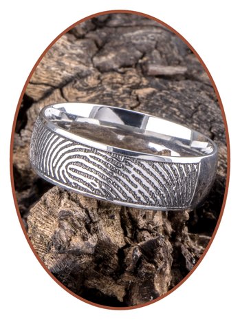 JB Memorials Stainless Steel Deep Engraved Polished Fingerprint Remembrance Ring - TR007