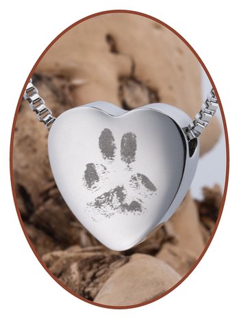 Stainless Steel 'Paw Print' Heart Cremation Pendant - B304PA