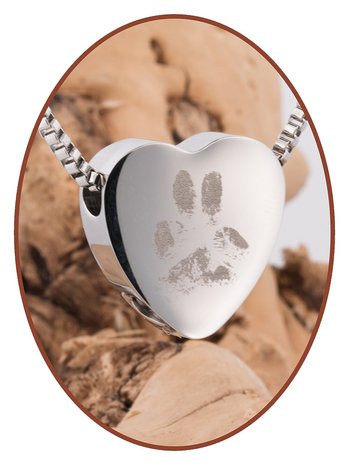 Stainless Steel 'Paw Print' Heart Cremation Pendant - B304PA