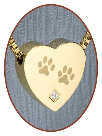 Stainless Steel 'Paw Prints' Pet Heart Cremation Pendant Gold Plated - G304CZ-1