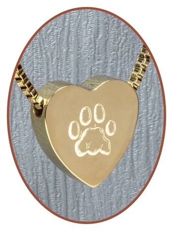 Stainless Steel 'Paw' Heart Cremation Pendant Gold Plated - G304X13