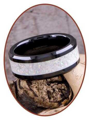  Cremation Ash Ring - White Opal - 6 or 8mm Wide - RB141W-4M2B