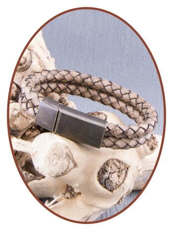 JB Memorials Edelstalen RVS Vintage Bronze Lederen As Armband - ASB024E