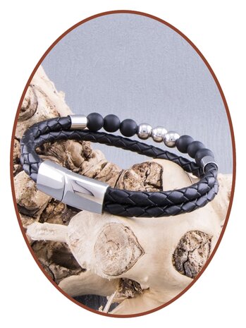 Leather Ladies Cremation Ash Bracelet with Beads  - ZMA246