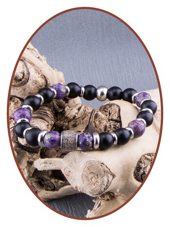 JB Memorials Assembled Synthetic Charoite and Pyrite Beads Ash Bracelet - KHA035