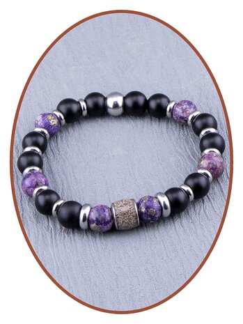 JB Memorials Assembled Synthetic Charoite and Pyrite Beads Ash Bracelet - KHA035