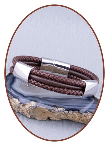 JB Memorials Stainless Steel Leather Men's Cremation Ash Bracelet 14mm - ASB042