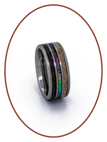 JB Memorials Natureline Abalone Shell Tungsten Cremation Ash and Hair Ring - WR007H