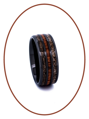 JB Memorials Natureline Ceramic Zirconium / Wood Cremation Ash and Hair Ring - WR015H