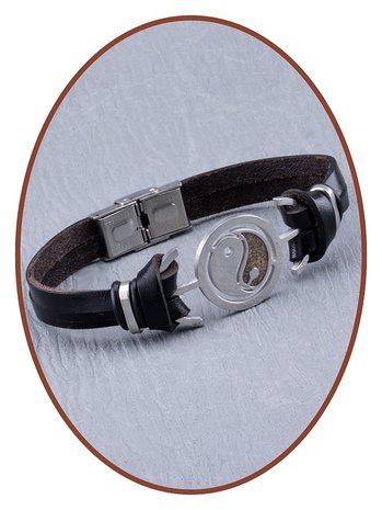 Edelstaal / Leer  Yin Yang As Armband - ASB013