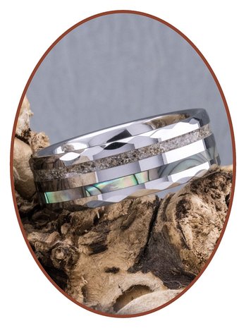 JB Memorials Natureline Abalone Shell Tungsten Facet Cremation Ash Ring - WR009