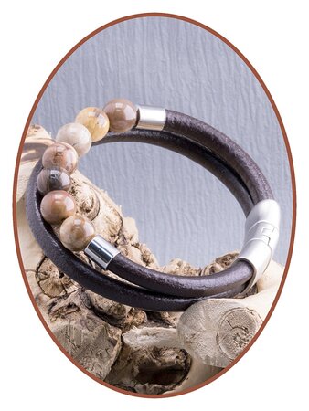 JB Memorials Stainless Steel Stainless Steel / Leather Ash Bracelet, 'Petrified Wood' Beads and Filling Screw - ASB048