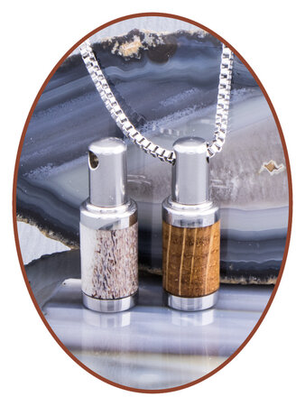 Exclusive Stainless Steel  Whiskey Barrel Wood / Deer Antler Ash Cremation Pendant - B404W