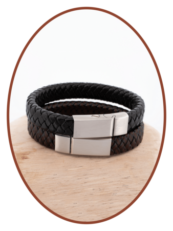 Stainless Steel Vintage Leather Cremation Ash Bracelet 13mm - ASB024L-A